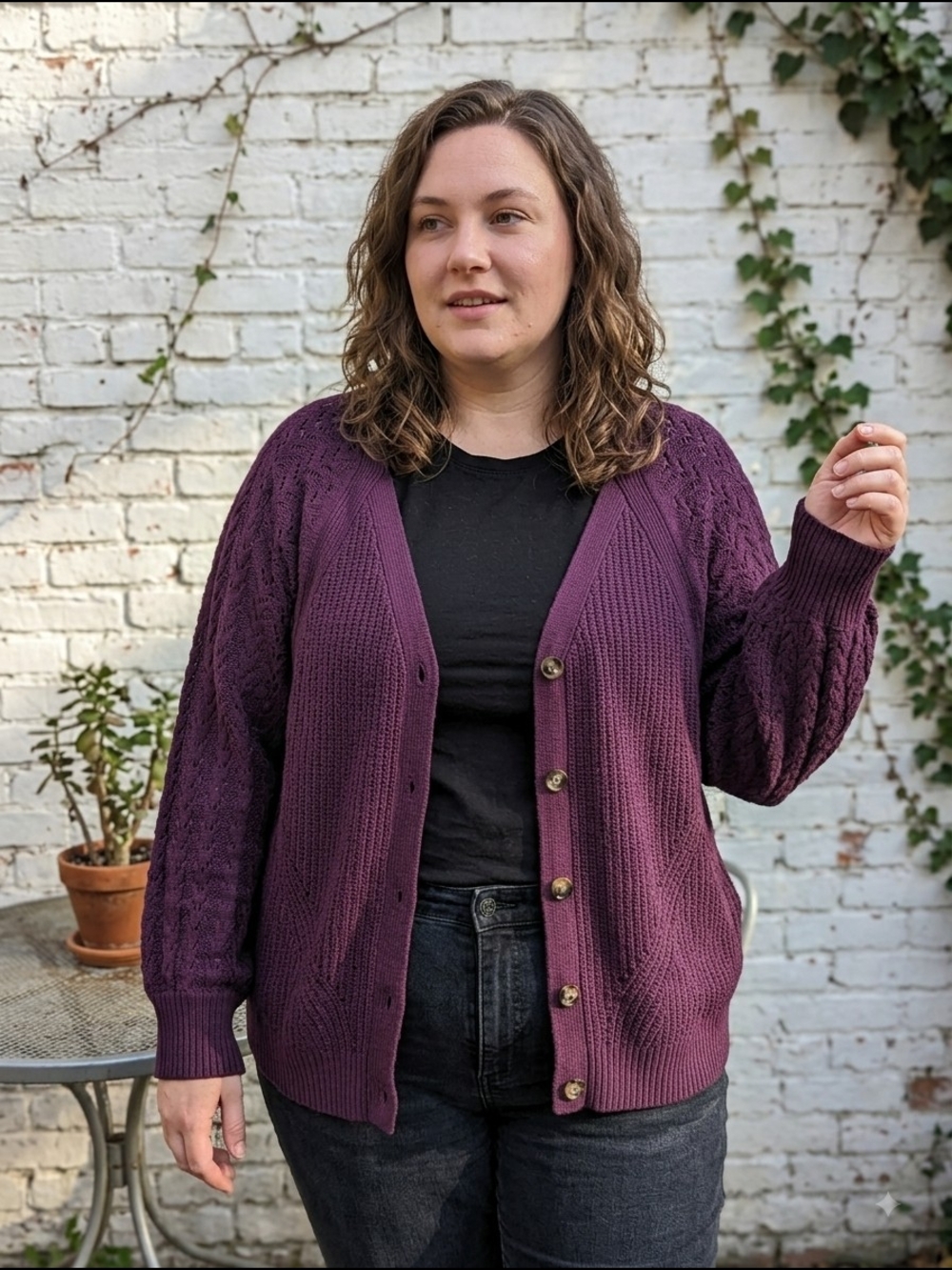 Torrid Women's Plum Button-Front Cardigan Sweater 90s Grunge Dark Academia